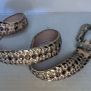 Vintage Kippys Belt Pink Leather With Pink Crystals Silver Buckle  Size 34